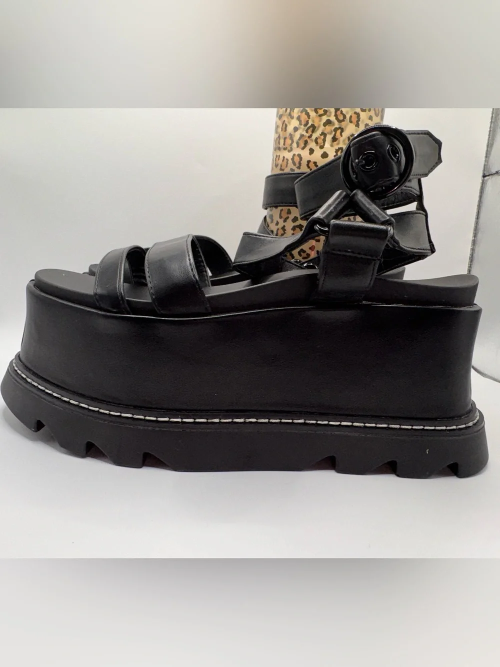 Platform Lug Sandals in Black - Chunky Strap Women’s Platforms